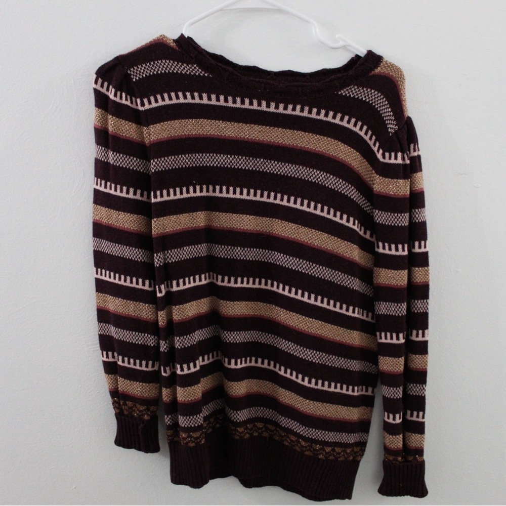 LOFT Burgundy and Beige Striped Sweater